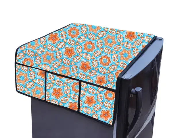Knit Printed Fridge Top Cover with Side Pockets (Multicolor)