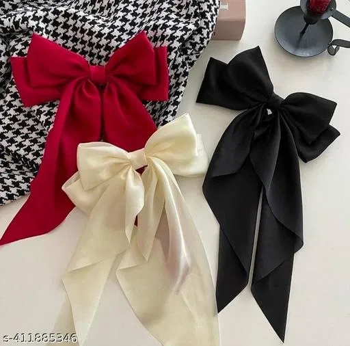Satin Hair Clips for Women & Girls (Multicolor, Pack of 3)