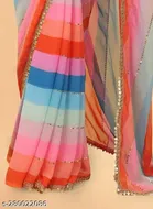 Georgette Striped Saree for Women 