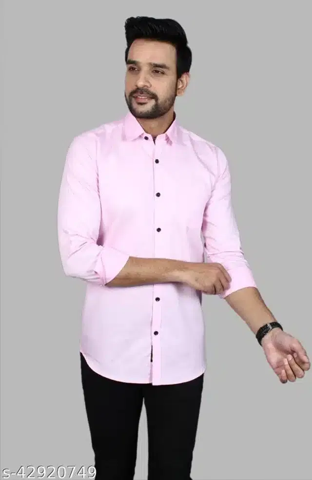 Cotton Blend Full Sleeves Shirt for Men (Light Pink, XL)
