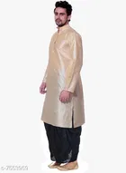 Dupion Silk Solid Kurta with Dhoti for Men 