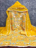 Chanderi Cotton Embroidered Unstitched Suit Fabric, Yellow