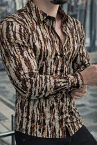 Lycra Geometric Print Shirt for Men, Brown 