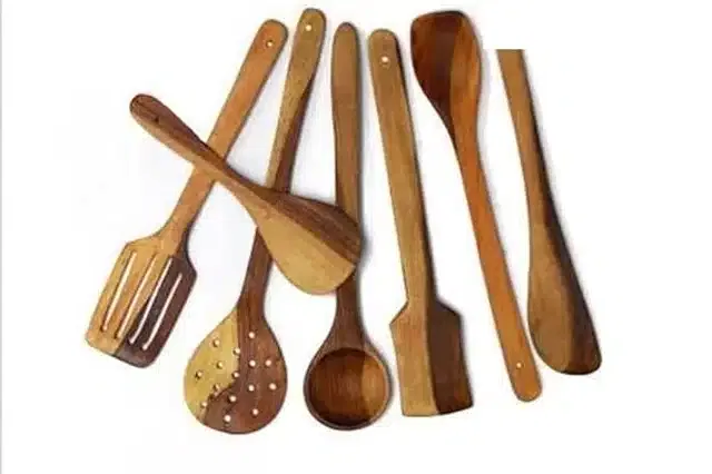Wooden Cooking & Serving Spoons (Brown, Set of 7)