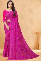 कनूड़ा प्रिंट्स फैंसी विमेंस जॉर्जेट प्रिंटेड बंधनी साड़ी 