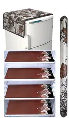 Knit Printed Fridge 4 Pcs Mat with Handle & Top Cover 