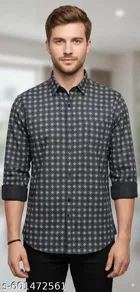 Cotton Blend Checked Shirt for Men, Black 
