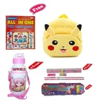 Combo of Kids Cartoon Bag Backpack, All In One Book, Water Bottle & Gift Set Geometry Set 
