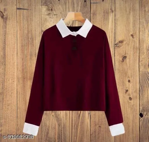 Cotton Blend T-shirt for Women, Maroon (S)