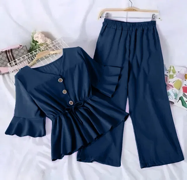 Poly Crepe Solid Clothing Set foor Girls, Dark Blue (12-13 Years)