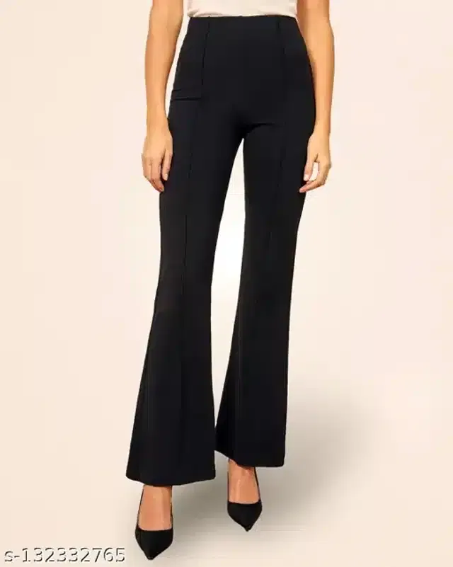 Polyester Solid Trouser for Women (Black, 30)