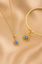 Women's Evil Eye Pendant & Moon Charm Bracelet Set 