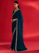 Bollywood Teal Chinon Saree for Women