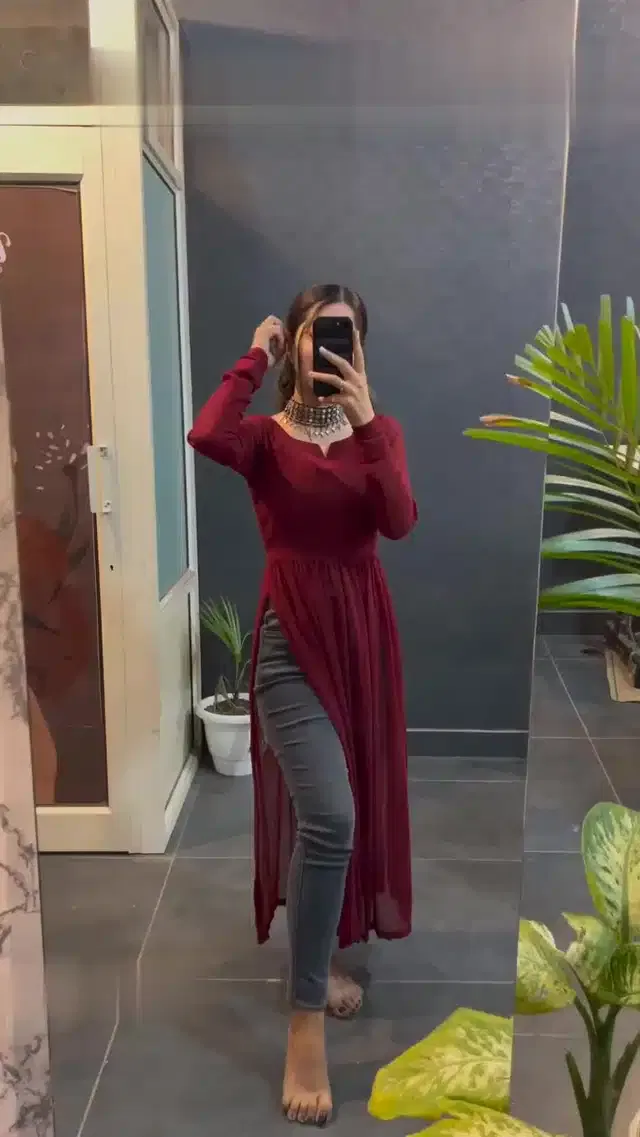 Full Sleeves Gown for Women (Maroon, XXL)