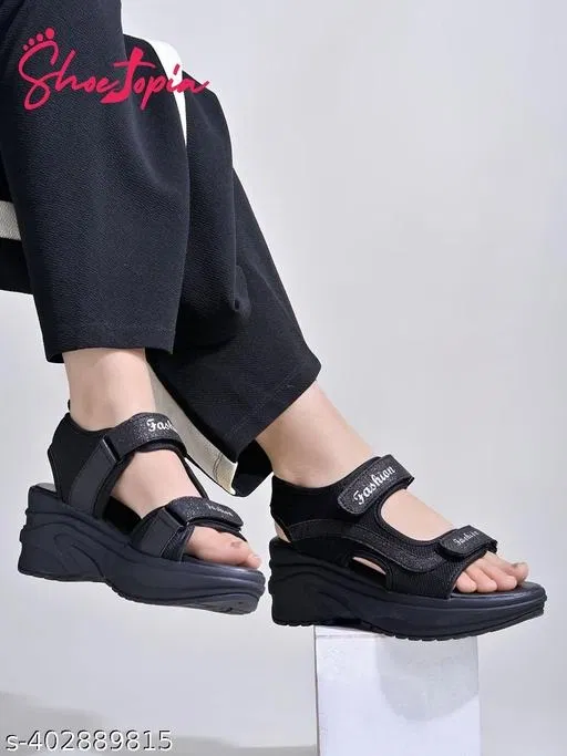 Shoetopia Black Wedge Sandals Size IND-8