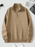 Fleece Solid Sweatshirt for Men, Tan 