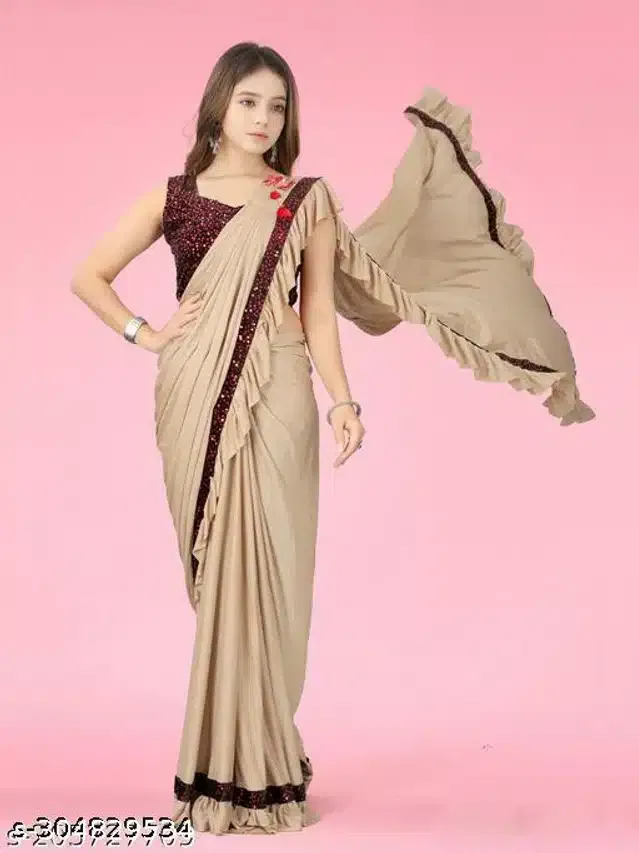 Ready to Wear Saree for Girls (Gold, 5-6 Years)