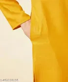 Cotton Solid Kurta Set for Men, White & Yellow 