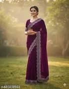Georgette Embellished Saree For Women, Purple
