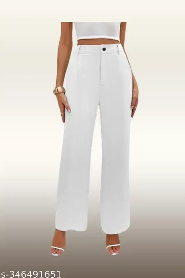 Cotton Blend Trouser for Women (White, 28)
