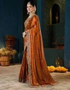 Bollywood Satin Embroidered Saree for Women 