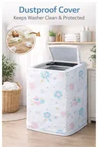 White Floral Waterproof and Dustproof top-load washing machines cover