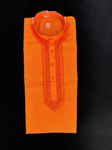 Cotton Embroidered Kurta for Men (Orange, M)