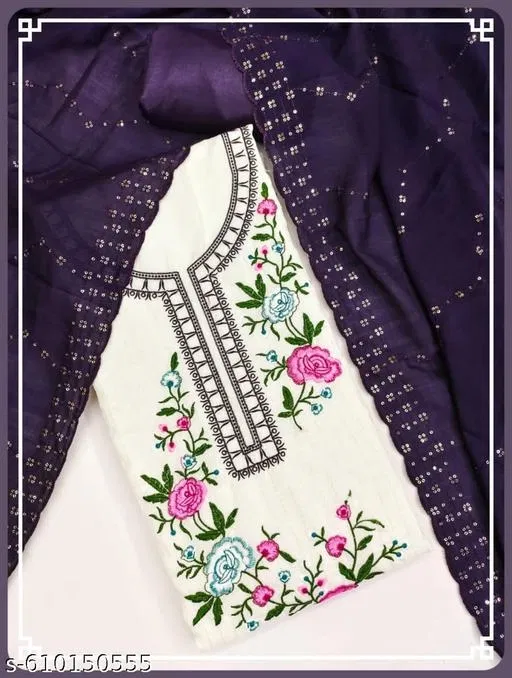 Embroidered Patiala Suit for Women (Navy Blue, 6.05 meter (M)