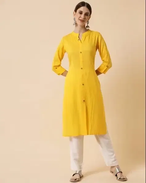 Pure Cotton Kurti for Women (Yellow, XXL)