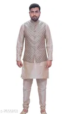 Dupion Silk Solid Kurta with Pyjama & Jacket for Men 