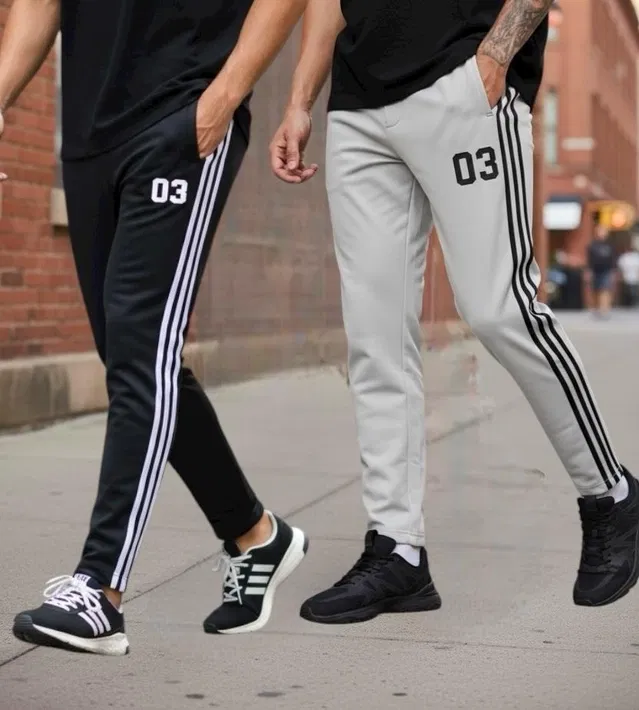 Cotton Blend Printed Track Pant for Men, Black & Grey, Pack of 2 (L)