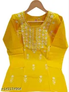 Cotton Chikankari Short Kurti for Women, Yellow 