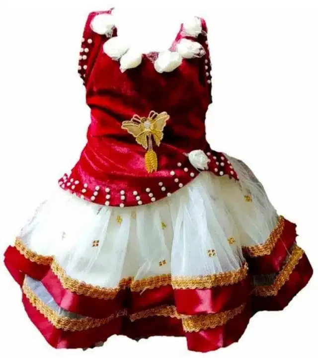 Netted Frock for Girls (Maroon & White, 6-12 Months)