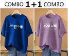 Cotton Blend Printed T-shirt for Women, Navy Blue & Purple, Pack of 2 
