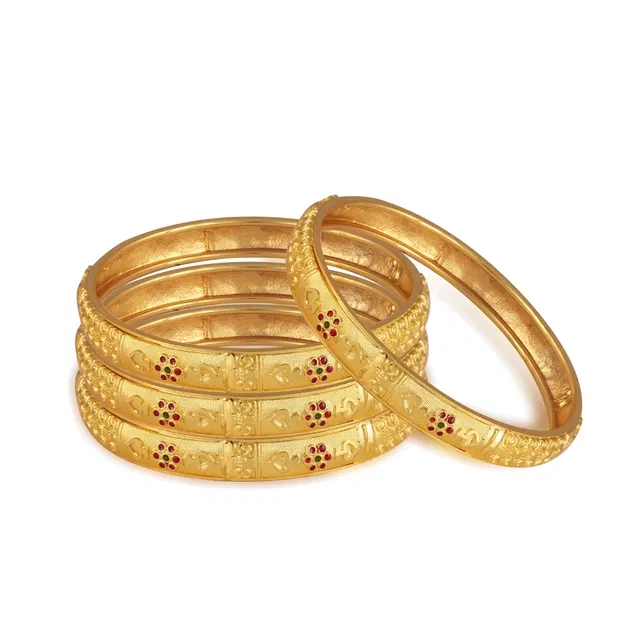 Alloy Bangles for Women (Gold, 2.4) (Set of 4)