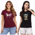 Cotton Blend T-shirt for Women, Maroon & Black, Pack of 2 