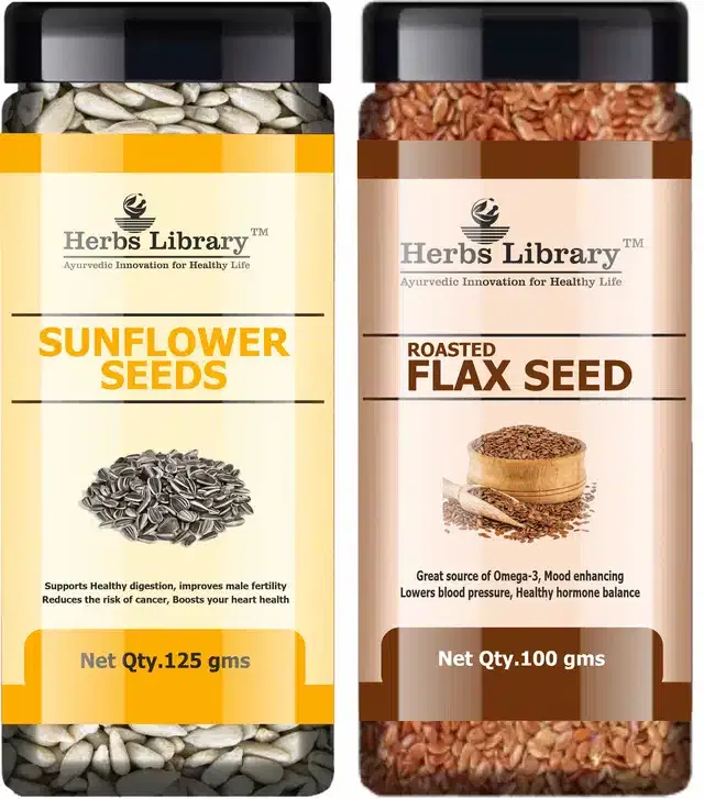 Herbs Library Sunflower and Roasted Flax Seeds (Pack of 2, 125 g)