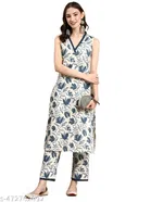 Floral Printed Sleeveless Kurti with Bottom Kurta Set for Women 