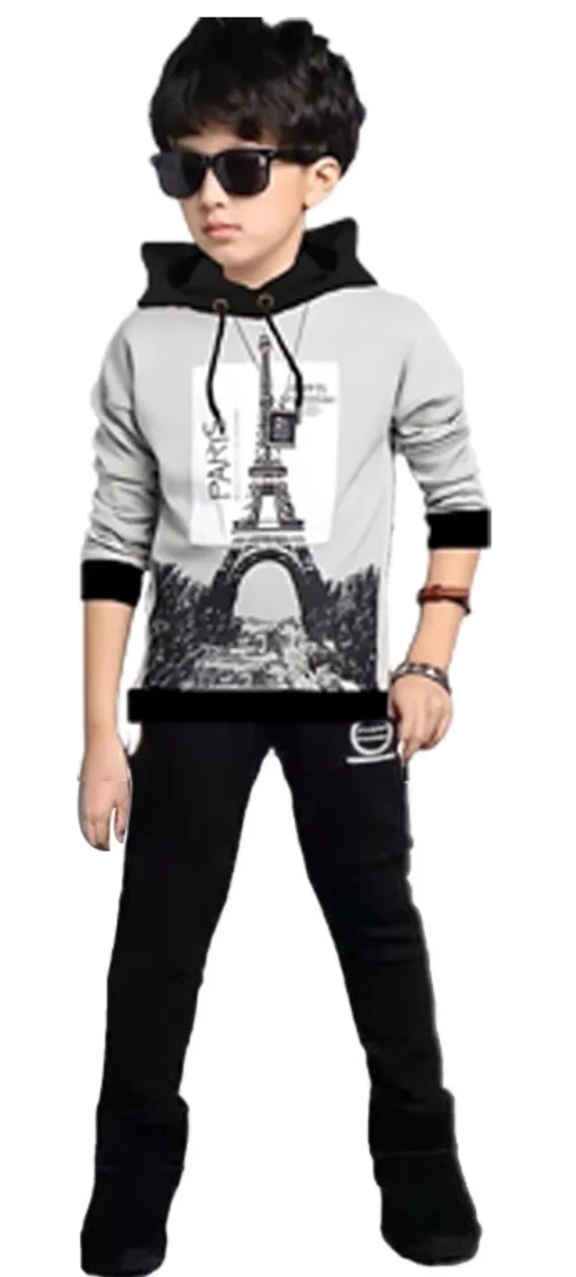 Cotton Blend Clothing Set for Boys (Grey & Black, 9-10 Years)
