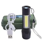 Zoomable Handheld XPE+COB Mini USB Rechargeable LED Flashlight 