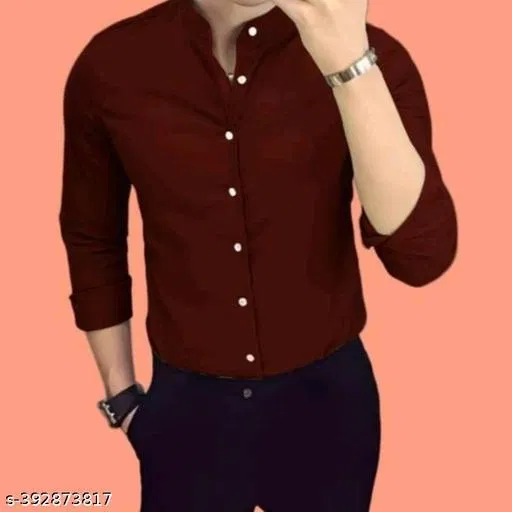 Cotton Blend Solid Shirt for Men, Maroon (M)