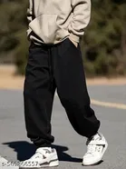 Cotton Blend Solid Trackpant for Men, Black 