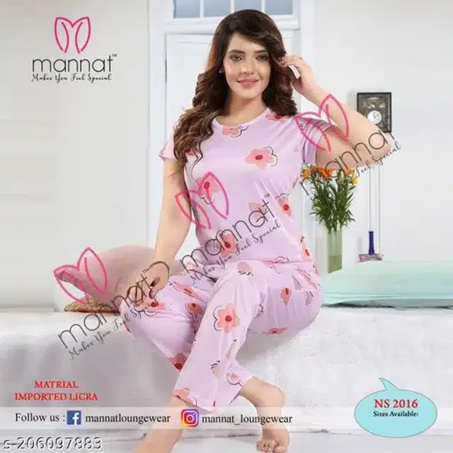 Satin Nightsuit for Women (Pink, L)