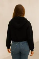 Women's Solid Zipper Long Sleeve Round Neck Hoodie 