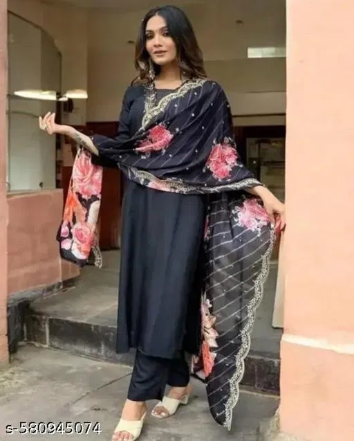 Kurta Set for Women (Black, XXL)