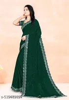 Georgette Embellished Saree for Women, Green 