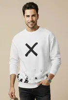 Polyester Printed T-shirt for Men, White 