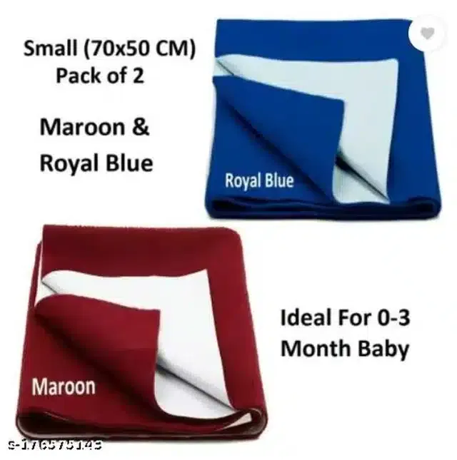 Cotton Mattress Protection Sheet (Blue & Maroon, 28x20 inches) (Pack of 2)