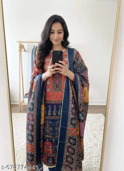 Synthetic Crepe Punjabi/All Over Suits for Women (Multicolor, 7.05 meter (4XL)