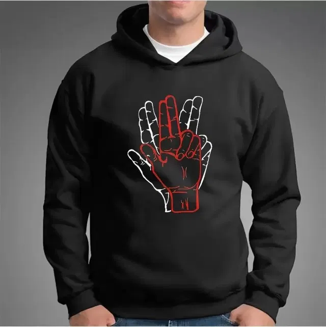 Fleece Printed Hoodie for Men (Black, XXL)